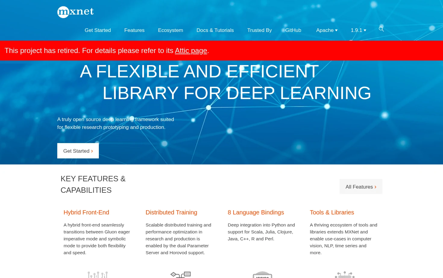 Apache MXNet 页面快照